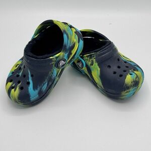 CROCS Classic Lined Clog - Blue Marble Multicolor - C5 Little Kids Sizes